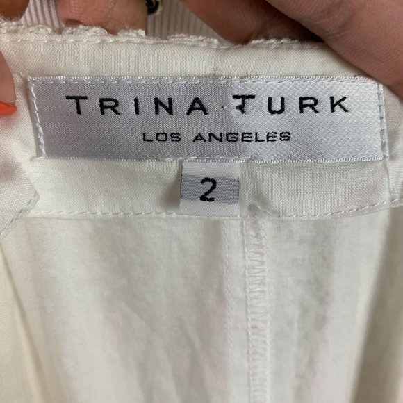 TRINA TURK Womens Size 2 White 3/4 Bell Sleeve V-Neck Crochet Knit Lined  Formal - Picture 8 of 11